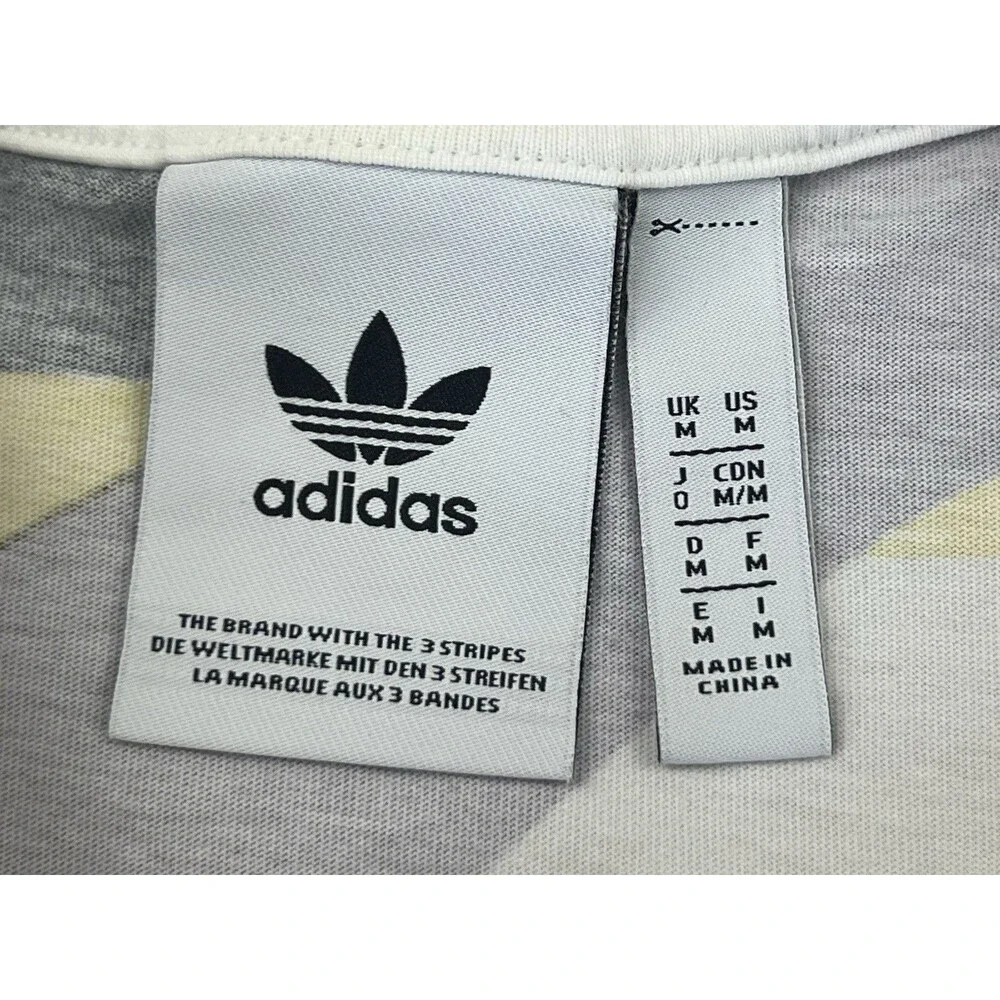 Adidas Originals Mens MED T-Shirt Tee‎ Short Sleeve All Over Print Retro Trefoil